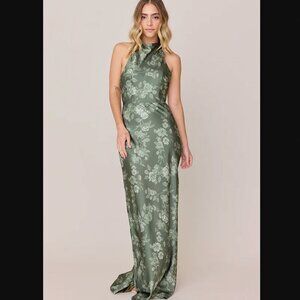 Revelry "Veronica" Satin Sleeveless Maxi Dress in Olive Banquet - Size 4